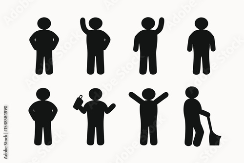 Collection of Simple Black Pictograms Representing Diverse Human Activities
