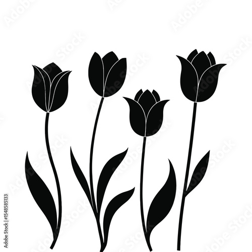 Silhouette of Tulip Bloom: A stunning monochrome silhouette of a bouquet of tulip flowers, their graceful forms standing out with elegant stems and delicate petals.