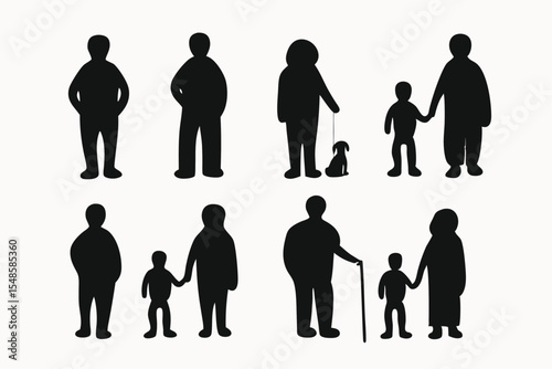 Silhouette Illustrations Family Groups, Adults, and Children