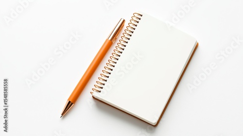 Minimalist stationery: orange pen and blank notepad photo