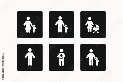 Family Icon Set Diverse Illustrations of Parents and Children