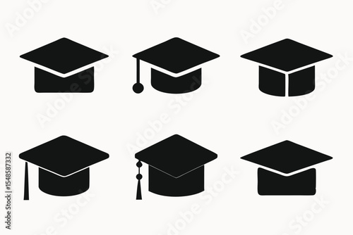 Graduation Cap Icons Six Variations for Education Designs