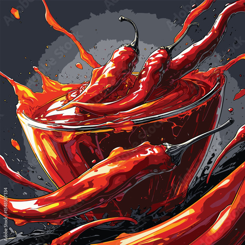 vector image of chili sauce with contrasting colors