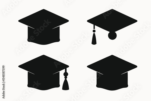 Graduation Cap Icons Four Variations for Education Designs