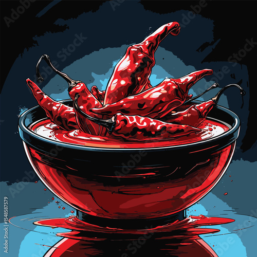 vector image of chili sauce with contrasting colors
