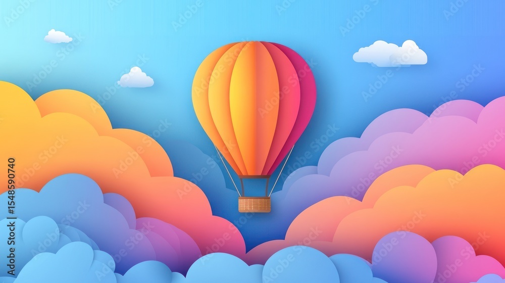 Obraz premium Colorful hot air balloon in a paper art style sky