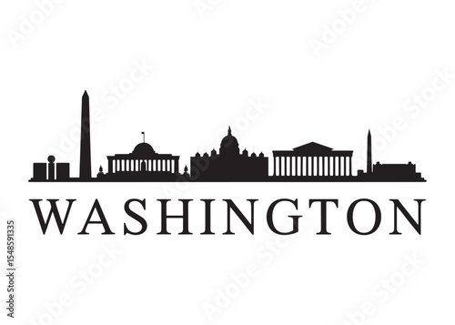 Black Silhouette of the Washington DC Skyline Depicts Iconic Landmarks and Creates a Sense of Place and National Identity