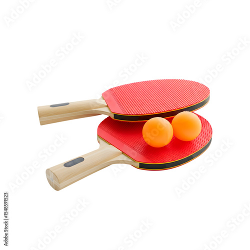 Table Tennis Paddles and Balls on Wooden Surface – Sports Equipment Close-Up.
