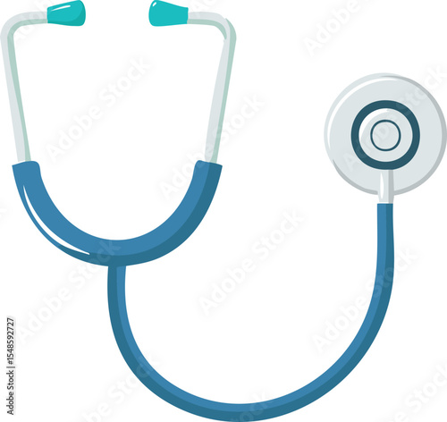 Flat vector of a stethoscope with blue tubing and silver chestpiece, minimal medical icon