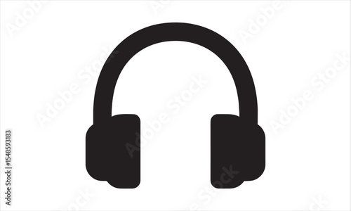 Black Headphones Silhouette Icon – Audio Equipment Vector