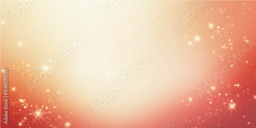 Abstract red background with glowing gold stars and a sparkling, bright holiday bokeh design