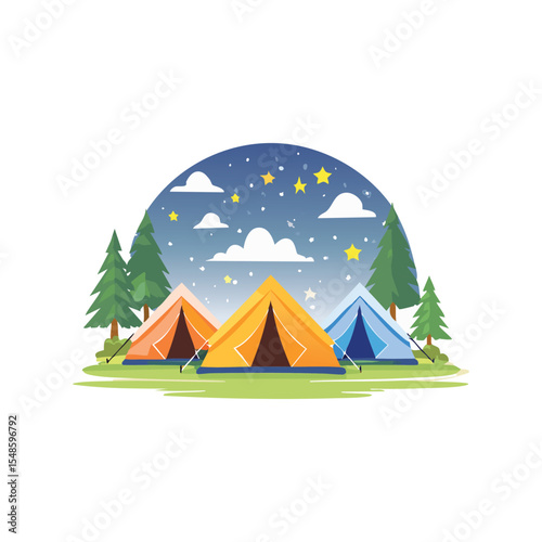 Simple Illustration Camping tents under stars
