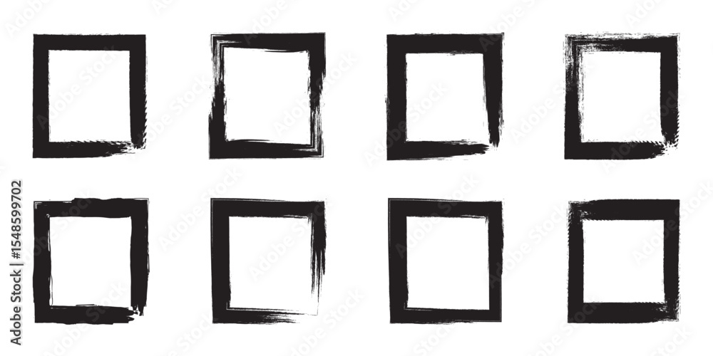 Grunge frame collecton. Brush frame rough rectangle box shape set. Grunge border set. Grunge square frames set. vector illustration isolated 