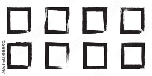 Grunge frame collecton. Brush frame rough rectangle box shape set. Grunge border set. Grunge square frames set. vector illustration isolated 