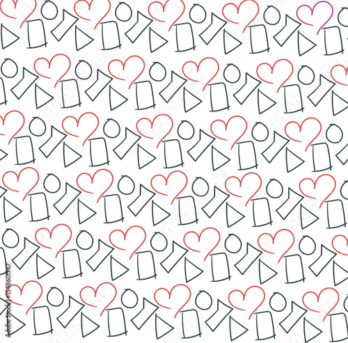 The romantic texture consists of repeating geometric shapes and hearts.