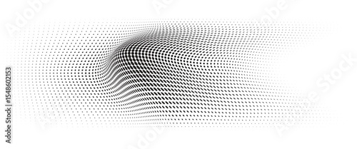 Flowing Wave Dot Halftone Pattern: Curve Gradient Shape on Transparent Background. Suitable for AI, Tech, Network, Digital, Science, and Technology Themes.
