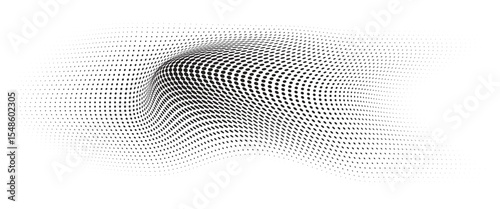 Flowing Wave Dot Halftone Pattern: Curve Gradient Shape on Transparent Background. Suitable for AI, Tech, Network, Digital, Science, and Technology Themes.