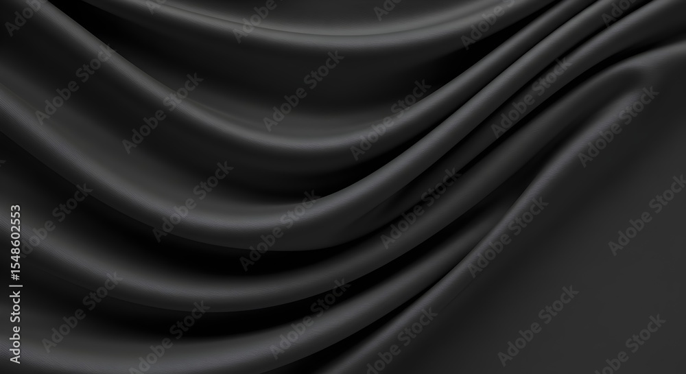 Fototapeta premium Deep Black Satin Fabric with Smooth Curves and Wrinkles for a Luxurious Touch