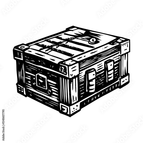 A vintage style illustration depicting ammunition crate