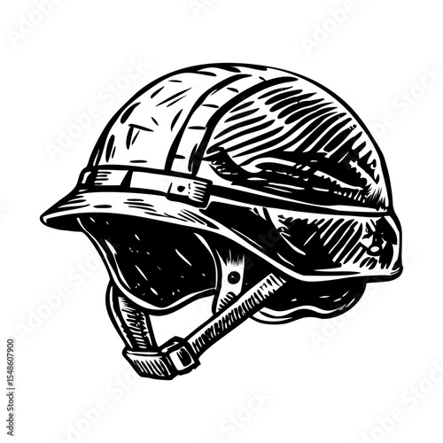 A vintage style illustration showing army helmet