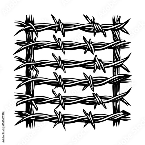 A vintage style illustration showing barbed wire