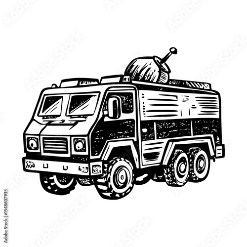 A vintage style illustration representing command vehicle