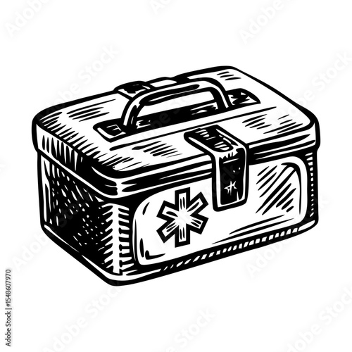 A vintage style illustration depicting first aid kit
