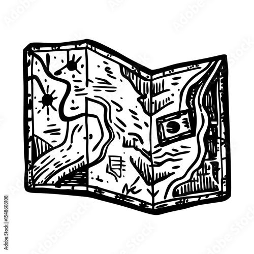 A vintage style illustration representing a folded map