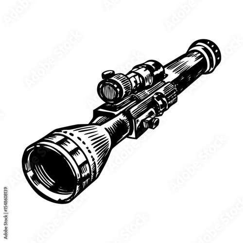 A vintage style illustration showing rifle scope