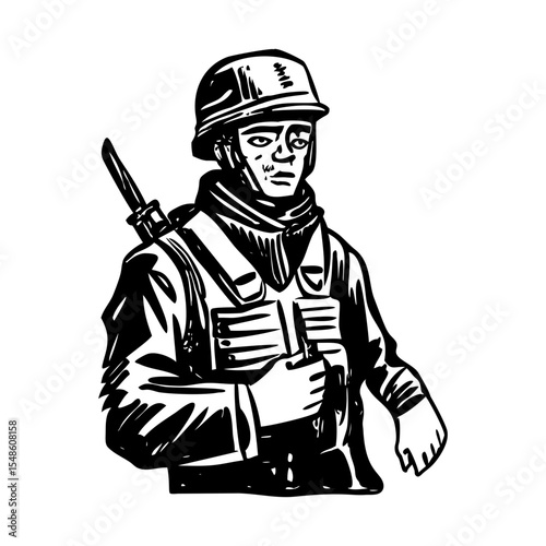A sketchy style illustration representing military soldier
