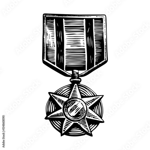 A vintage style illustration depicting war medal