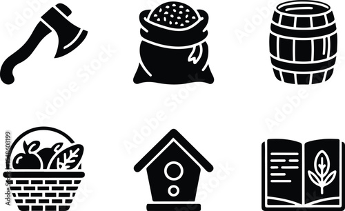 Gardening, Farming, and Outdoor Life Icons Set - Nature and Agriculture
