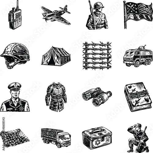 Set of Vintage Style Warfare Illustrations 

