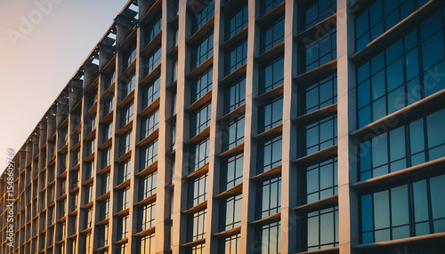Wallpaper Mural Modern Building Facade with Rectangular Windows and Concrete Columns at Sunset. Torontodigital.ca