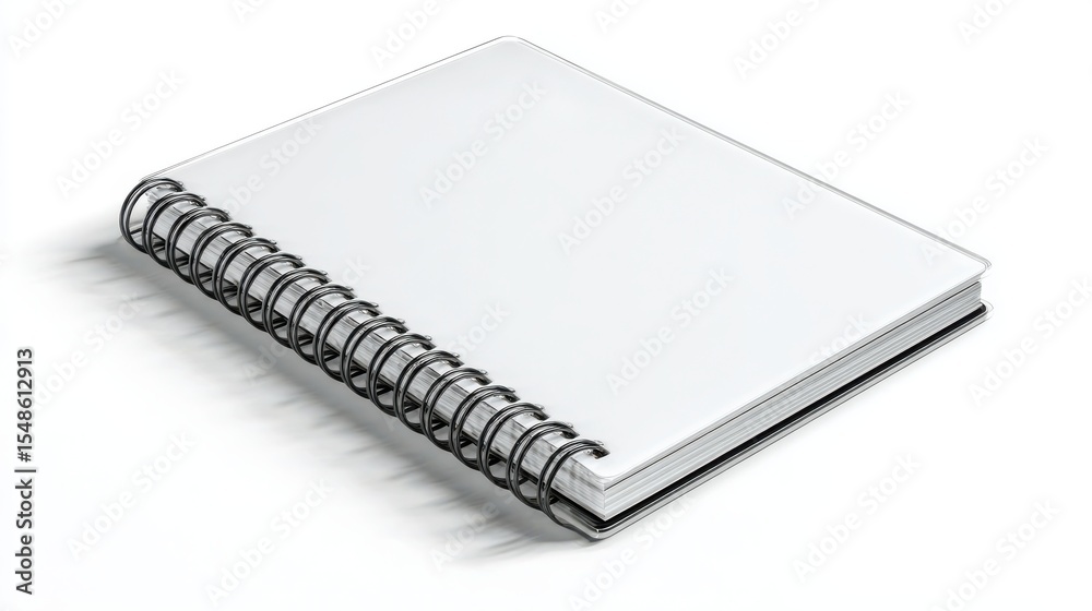 Spiral bound notebook with a white cover. mochup-3D-isolate-background Spiral bound notebook with a white cover. mochup-3D-isolate-background
