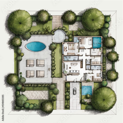 Architectural Drawings, people plan vector in park out door illustration, top view, Minimal style hand drawn, set elements for architecture and landscape