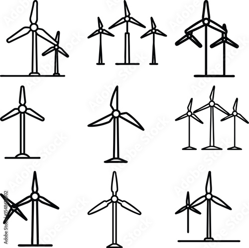 Collection of wind turbine icons line art