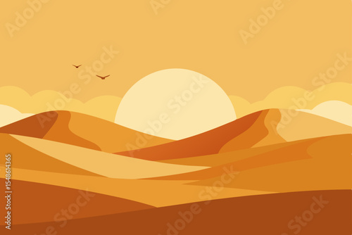 Sunset over Golden Sand Dunes A Serene Desert Landscape Illustration