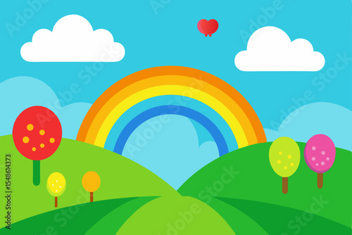 Vibrant Rainbow Landscape A Colorful Dreamland Illustration