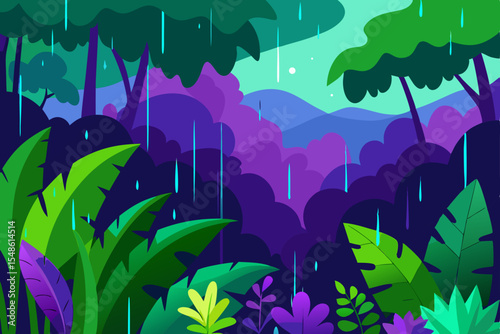 Tropical Rainforest in the Rain Lush Greenery and Vibrant Colors