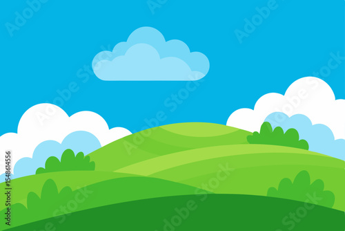 Serene Rolling Hills Landscape A Vibrant Green Meadow under a Summer Sky