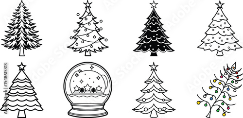 Collection of spring summer forest elements. Trees, bushes, stumps, flowers and mushrooms. Botanical elements set. Vector illustration.
