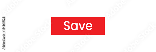 Red rectangular flat Save button icon with white bold text, ideal for app UI design, web app, website, and software dashboard requiring data storage and action confirmation tasks.