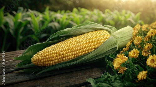 Golden Corn on the Cob, Rustic Harvest Still Life