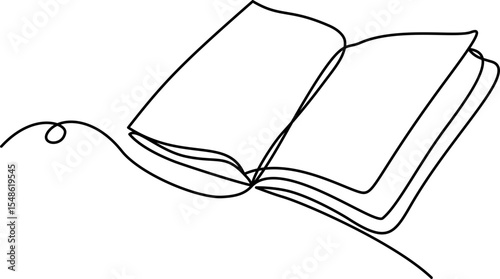 Book Opening Page One Line Drawing Continuous Educational Concept