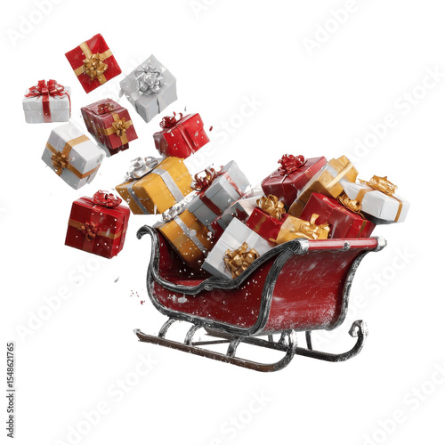 Overflowing Christmas Sleigh with Presents, Festive Holiday Gift Delivery