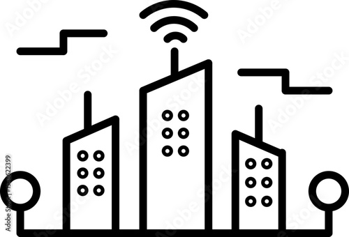 Smart city technology urban wireless network building modern digital skyline innovation. Smart city skyline with wireless network signal modern urban buildings digital technology and innovative