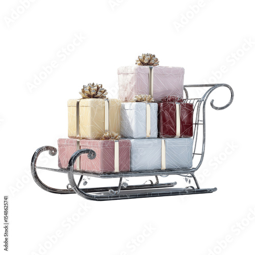 Wireframe Sleigh Filled with Christmas Presents