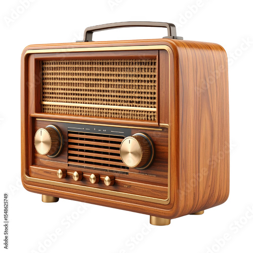 Vintage radio with a wooden finish and classic knobs, exuding retro charm and nostalgia. cut out. transparent background