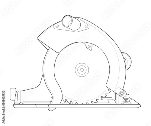 Outline vector Illustration of Circular Saw Power Tool – Cordless Handheld Electric Wood Cutter.
